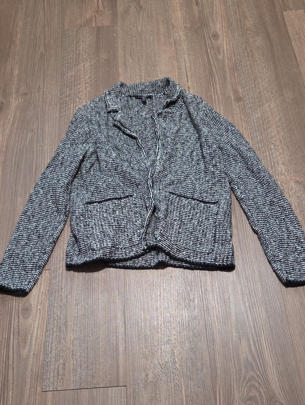 Textured Eileen Fisher Black & White Open-Front Women's Sweater